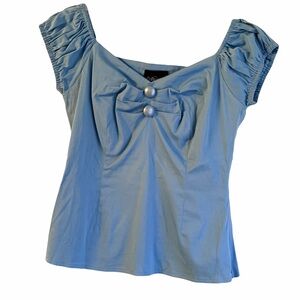 Elegant Blue Ruched Sleeve Top by Collectif size Medium